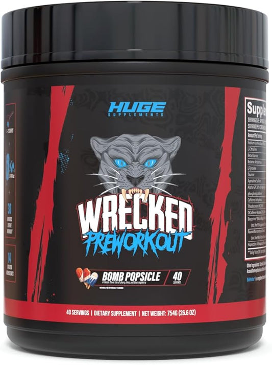Wrecked Pre Workout Powder, Advanced Formula, Boosts Energy, Focus, Pumps & Performance, 10g L-Citrulline, 6.4g Beta Alanine, 5g Tyrosine, 1g Alpha GPC, 375mg Fast-Acting Caffeine & More (40 Servings)