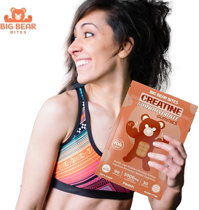 Creatine Monohydrate Gummies for Men & Women | 5000mg of Creatine Gummies per Serving | Sugar Free Gummies, Gluten Free & Halal | Pack of 90 Pre Workout Gummies for Muscle Recovery | Peach Flavor