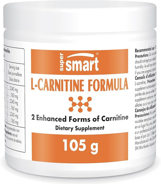 Supersmart - L-Carnitine Formula (Natural Lemon Flavor) - 2-in-1 with Acetyl L-Carnitine & L-Carnitine Tartrate Powder - Amino Acids Complex Supplement | Non-GMO & Gluten Free - 105 g