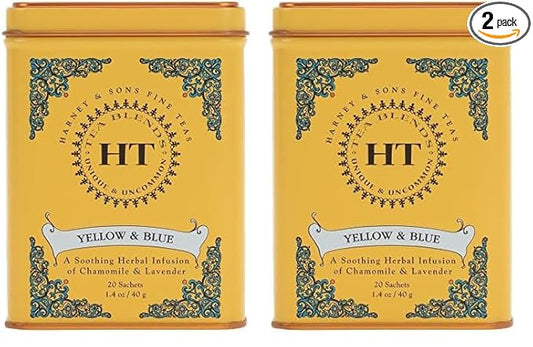 Harney & Sons Master Yellow & Blue Tea Tin - Herbal Blend of Chamomile, Lavender, and Cornflowers - 1.4 Oz, 20 Count (Pack of 2)