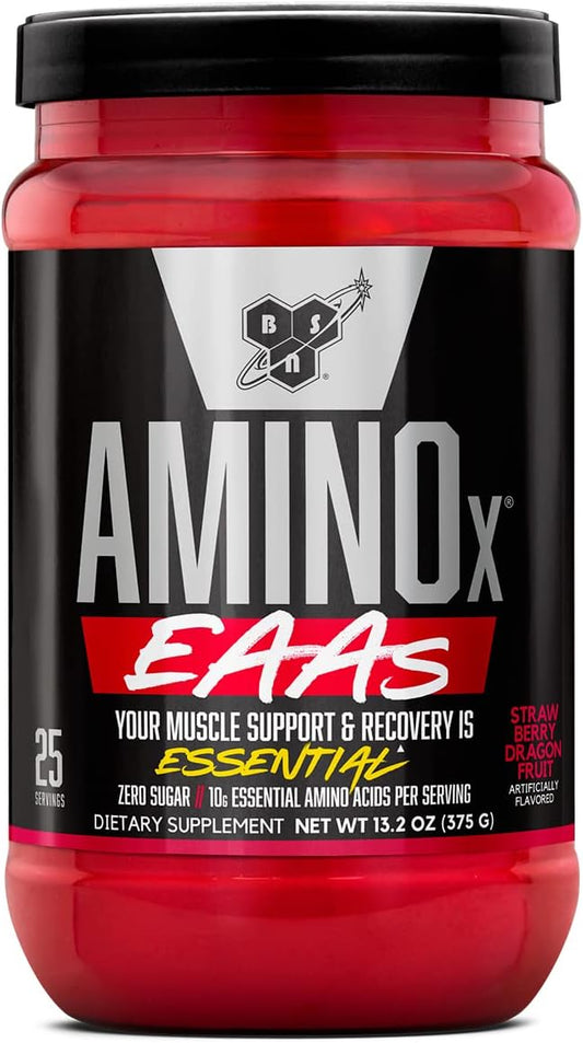 BSN Amino X EAAs, Muscle Recovery & Endurance, 10g Essential Amino Acids, 5g BCAAs, Zero Sugar, Caffeine Free, Strawberry Dragonfruit, 13.2oz, 25 Servings