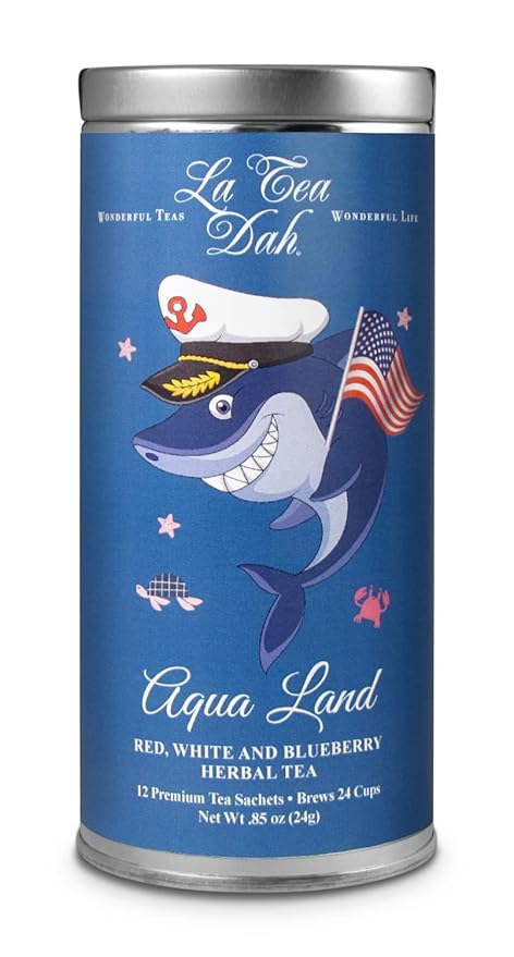 Red, White, and Blueberry Tea for Kids by La Tea Dah, Caffeine Free Rooibos Blueberry Lavender, Antioxidant Rich, Childrens Teas for Little Pirates, Aqua Land (12 Decaf Bags)
