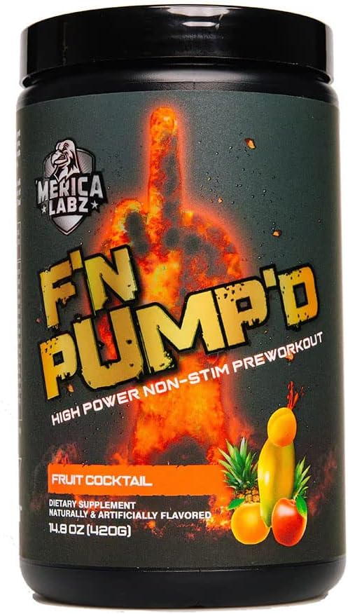 'Merica Labz F'N Pump'D Stimulant Free, Nitric Oxide,Fully Dosed, Pump PreWorkout Powder (20 Servings) (Fruit Cocktail)