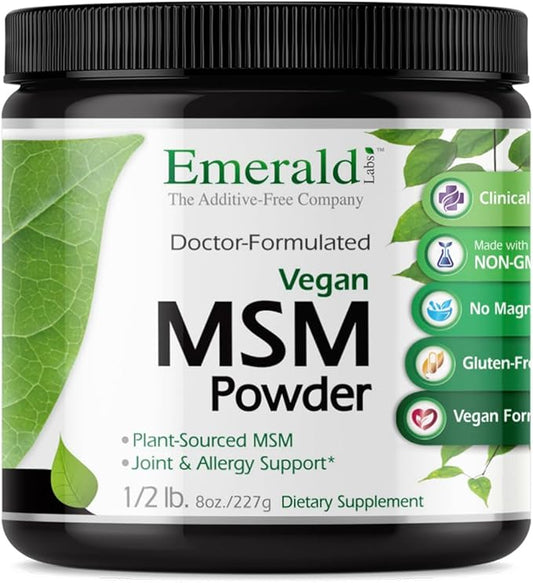 EMERALD LABS MSM Powder - Plant-Sourced Methylsulfonylmethane Supplement for Liver Detox, Joint Health, Skin Health & More - Vegan, Gluten-Free - 8 oz