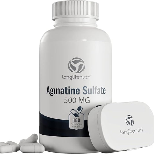 Agmatine Sulfate 500mg - 180 Veg Caps | Pre-Workout | Nitric Oxide Supplement | Strength & Focus Booster | Supports Muscle Recovery
