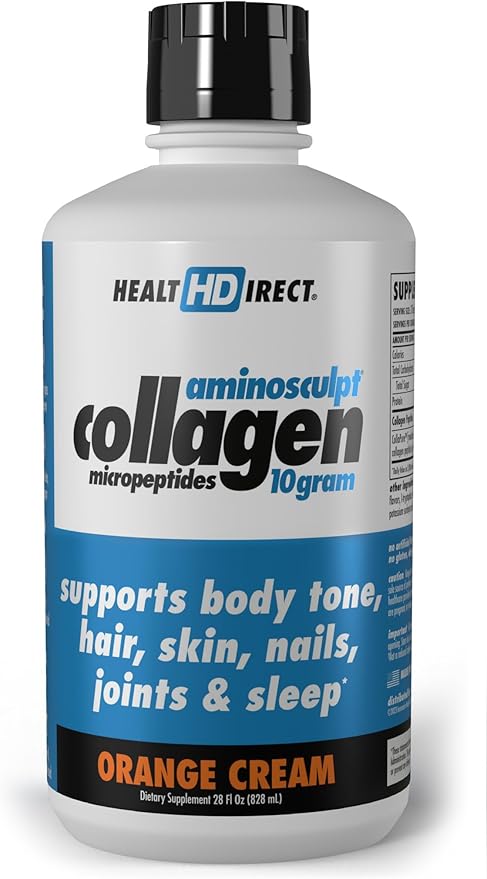 HEALTH DIRECT – AminoSculpt Liquid Collagen Micropeptides – 28 FL Oz – 28 Servings – 10 Grams of Premium Medical-Grade Liquid Collagen for Women – Orange Cream