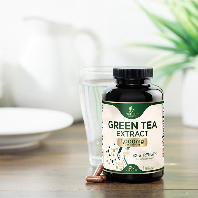 Green Tea Extract Supplement Pills 1000mg - 98% Standardized EGCG with Polyphenols - 3X Strength for Natural Energy - Supports Heart and Antioxidant Health - Nature's Gentle Caffeine - 240 Capsules