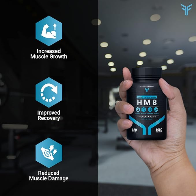 Fit & Focused 1000mg HMB βeta-Hydroxy βeta-Methylbutyrate Supplement, 120 Capsules, Supports Muscle Protein Synthesis & Recovery for Men, Women, Weightlifters, Fitness Enthusiasts & Health Optimizers