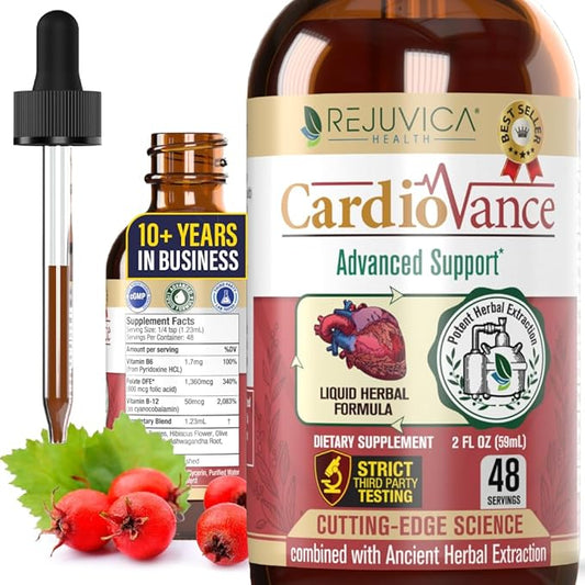 Rejuvica Health CardioVance - Heart Support Supplement - Liquid Delivery for Better Absorption - Hawthorne, Hibiscus, Arjuna, Olive Leaf & More!