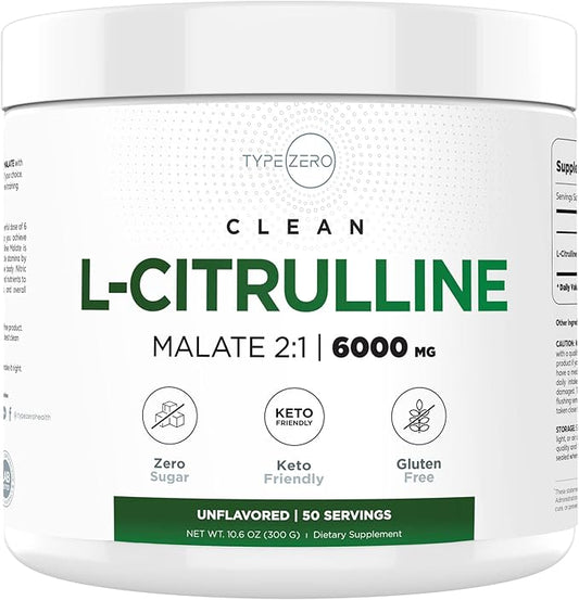 Type Zero L-Citrulline Malate Powder 2:1 6X (300g | 6000mg Per Serving | Unflavored) Ultra Clean L Citrulline, Nitric Oxide Booster, Pre Workout - Nitrous Oxide Vasodilator Supplement