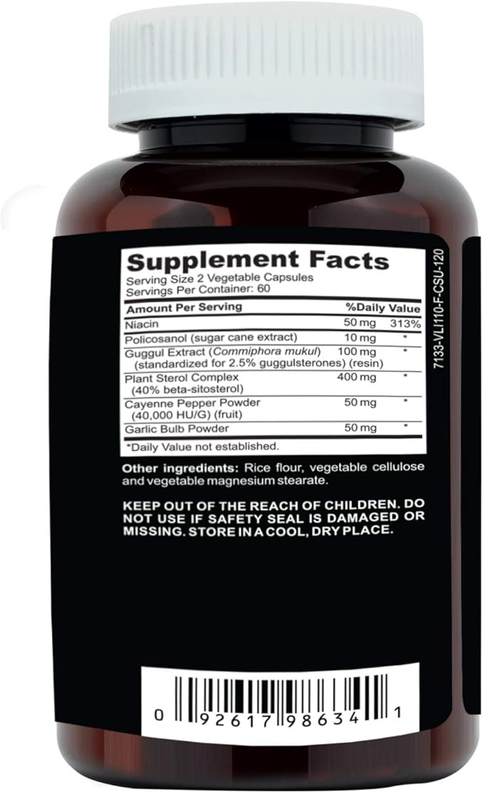 Clinical Daily Cholesterol Care Supplement. Vegan Cholesterol and Triglyceride Supplements. Plant Sterols Supplements Cholesterol Support with Guggul, Garlic, Niacin. 120 Capsules