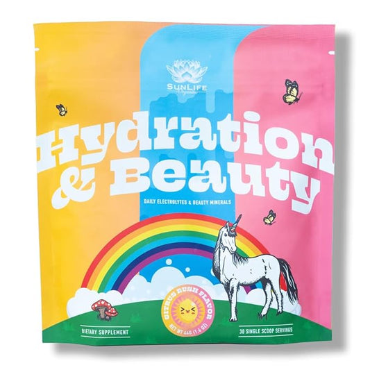 SunLife Organics Hydration & Beauty Powder - Citrus Rush - Electrolyte Drink Mix | Daily Vitamins and Minerals - Magnesium, Vitamin C, and Niacin | Non-GMO | 60 Servings