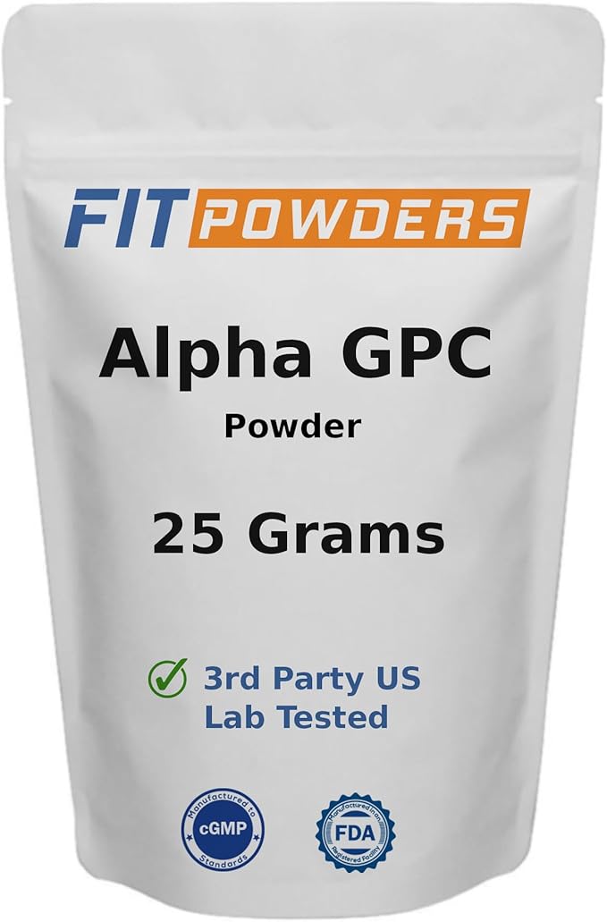 Alpha-GPC Powder 25 Grams, Non-GMO Alpha GPC Supplement Choline Powder, Vegan, Third Party Tested, Pre-Workout, Memory and Focus, with Scoop