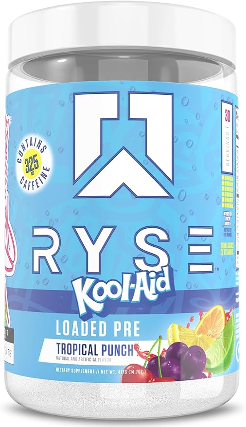 Ryse Loaded Pre Workout Powder - Kool-Aid Tropical Punch - Daily Pre-Workout for Men & Women with 325mg Caffeine, Beta Alanine, and Citrulline for Pump, Focus, and Energy - 30 Servings