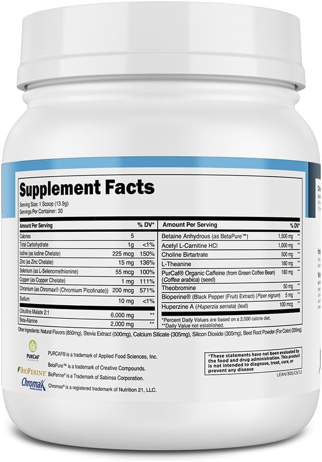 Transparent Labs Lean Pre-Workout - Body Recomposition Pre Workout for Men and Women with Acetyl L-Carnitine, Beta Alanine Powder, & PurCaf Organic Caffeine Powder - 30 Servings, Cherry Splash