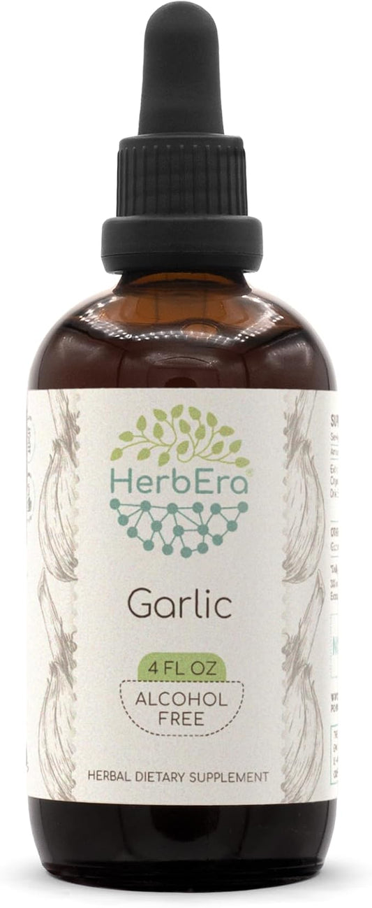 Garlic B120 Alcohol-Free Herbal Extract Tincture, Concentrated Liquid Drops Natural Garlic Dried Powder (4 fl oz)