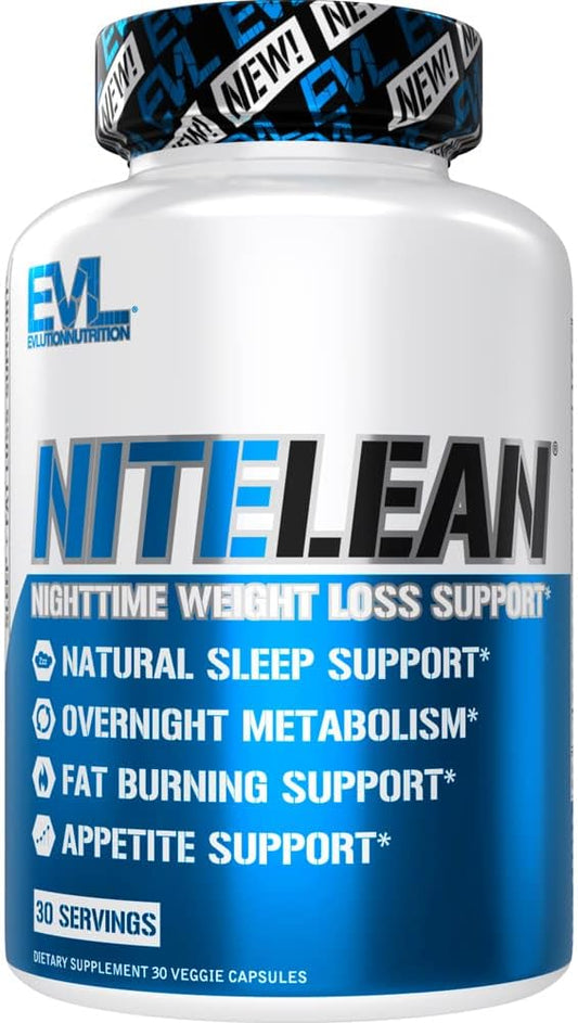 Evlution EVL Night Time Fat Burner Appetite Suppressant for Weight Loss Diet Pills - Natural Rest Aid, Metabolism Booster for Women & Men - NiteLean Weight Loss Supplements (30 Servings)