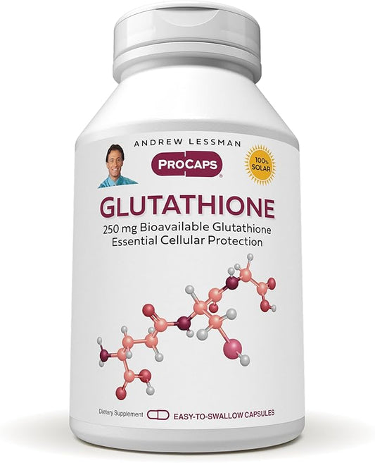 ANDREW LESSMAN Glutathione 250 mg - 30 Capsules - Powerful Antioxidant, Reduces Oxidative Stress. Bioavailable, Protects Cells, Tissues, Organs. Supports Immune Health. Easy-to-Swallow Capsules.