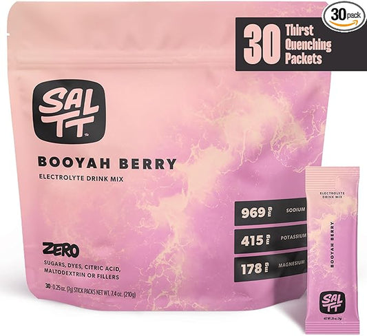 Keto Chow SALTT Electrolytes Powder Flavored Drink Mix - Booyah Berry - 30 Hydration Packets - Magnesium, Potassium, Sodium, Trace Minerals - Zero Sugar & Gluten Free - Travel Essentials