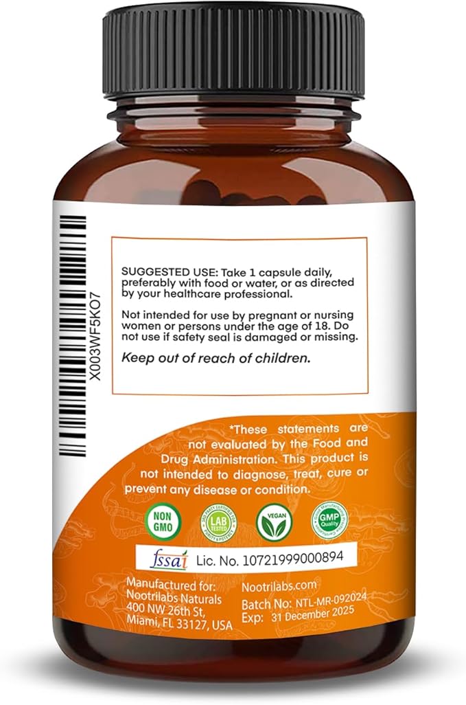 Mushroom Complex 12000mg Capsules - Lions Mane, Cordyceps, Reshi, Maitake - Nootropics Brain, Boosts Memory, Energy, Cognitive Function & Improves Focus, Immune System, Antioxidant - 90 Vegan Capsules