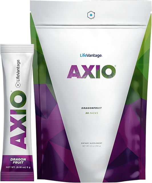 LifeVantage - AXIO - Regular Energy Drink Powder, Dragonfruit - with B Vitamins, DMAE, L-Theanine, Quercetin, Green Tea and Pine Bark - 30 Packets