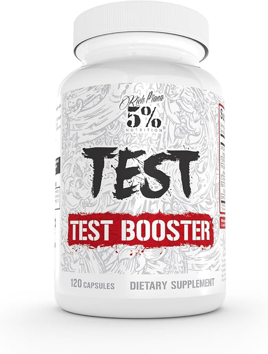 5% Nutrition Rich Piana Test | Natural Testosterone Booster for Men | Muscle Builder, Male Vitality, Energy & Stamina | Tongkat Ali (Longjack), Shilajit, Fenugreek, DIM, Boron | 120 Capsules