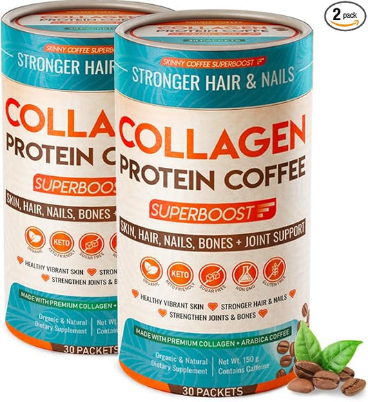 Collagen Protein Peptides Powder – Organic Protein Coffee for Men & Women, Promotes Glowing Skin, Lose Weight, Hair, Nails, Bone & Joint, Muscles, Superboost Supplement
