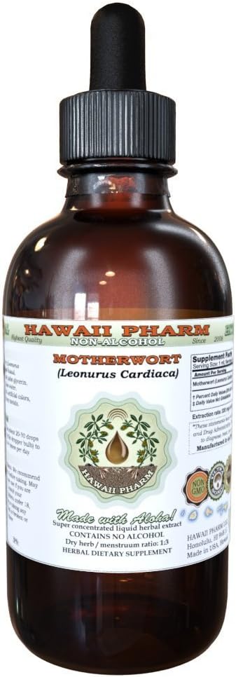 Motherwort Alcohol-Free Liquid Extract, Motherwort (Leonurus Cardiaca) Dried Herb Glycerite Natural Herbal Supplement, Hawaii Pharm, USA 2 oz