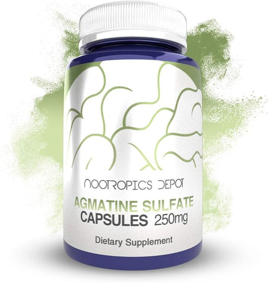 Nootropics Depot Agmatine Sulfate Capsules | 250mg | 240 Count | Energy Supplement | Amino Acid Derivative | Supports Physical Strength and Workout Recovery | Nitric Oxide Booster