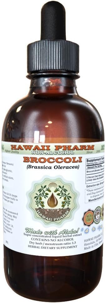 Hawaii Pharm Broccoli Alcohol-Free Liquid Extract, Organic Broccoli (Brassica Oleracea) Seed Glycerite Natural Herbal Supplement 4 oz