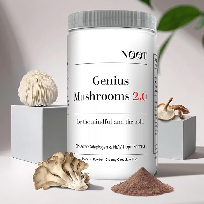 Genius Mushrooms 2.0 - Cocoa Flavored Mushroom Supplement Powder With Lions Mane, Reishi, Chaga & Cordyceps - Adaptogens Supplements - Nootropic Brain Supplement - Adaptogen Drink Mix - 1 Month Supply