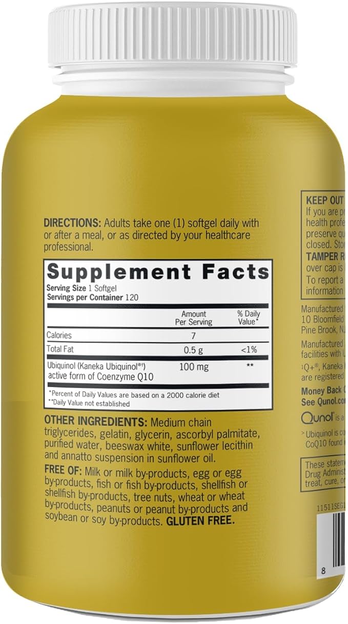 Qunol Ubiquinol CoQ10 100mg Softgels, Ubiquinol - Active Form of Coenzyme Q10, Antioxidant for Heart Health, Healthy Blood Pressure Levels, Beneficial to Statin Users, 120 Count