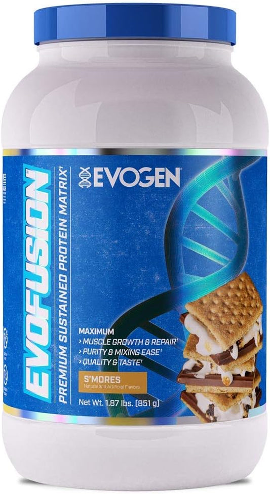 Evogen Evofusion - Sustained Protein Powder | Supports Muscle Growth & Repair | Whey Protein, Micellar Casein, MCT Oil | S'Mores | 23 Servings