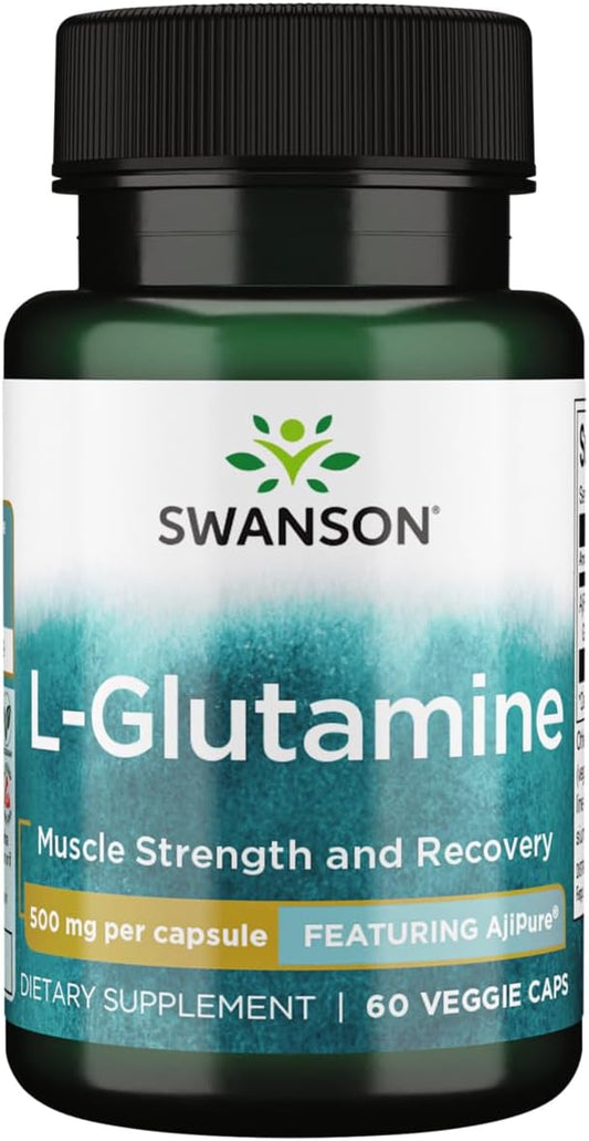 Swanson Amino Acid Ajipure L-Glutamine Pharmaceutical Grade 500 Milligrams 60 Veg Capsules