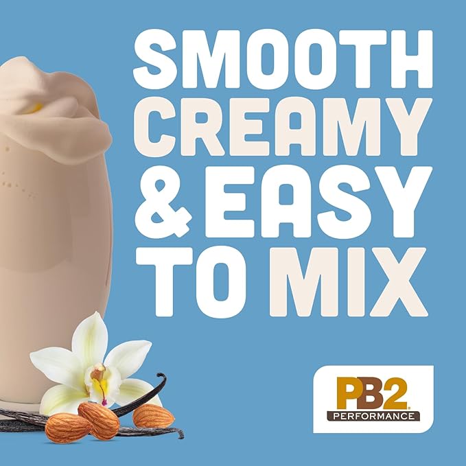 PB2 Performance Almond Plant Based Vegan Protein Powder | 20g Complete Protein, No Added Sugar, Prebiotic Fiber | Dairy Free, Certified Vegan, Non-GMO, Gluten Free [Almond w/Madagascar Vanilla, 1LB]