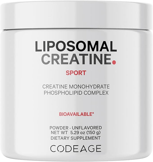 Codeage Liposomal Creatine Powder Supplement, Pure Creatine Monohydrate 5000mg, Pre Workout & Post Workouts - Unflavored Creatine, Micronized Creatine Powder - Creatinine for Sports - 30 Servings