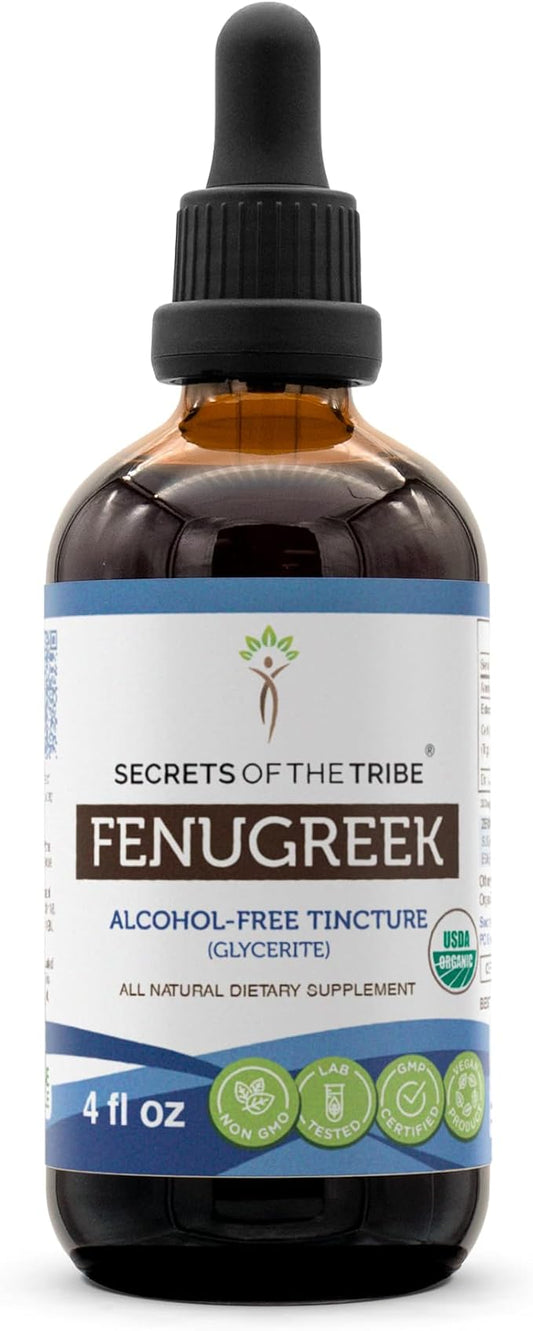 Secrets of the Tribe Fenugreek Tincture Alcohol-Free Extract, USDA Organic Fenugreek Trigonella foenum-graecum Healthy Digestion 4 OZ
