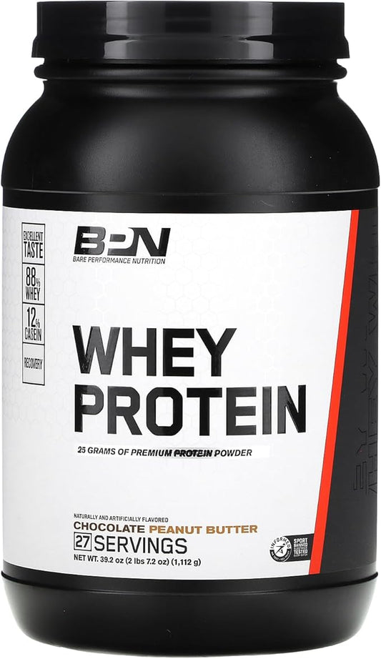 BARE PERFORMANCE NUTRITION, BPN Whey Protein + Casein Protein Powder Blend, Chocolate Peanut Butter, 25g Protein per Serving Supports Lean Muscle Recovery, 27 Servings, Third Party Tested