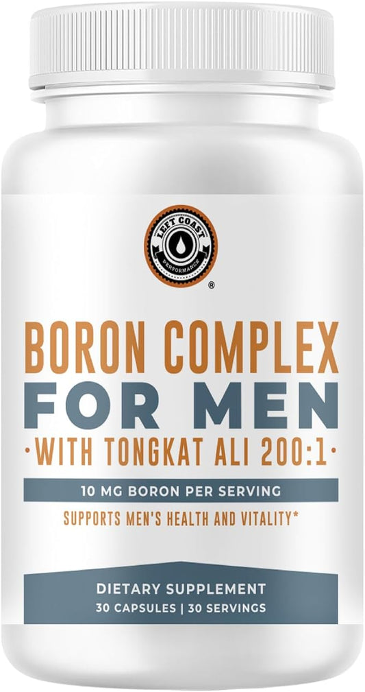 Boron Supplement For Men With Tongkat Ali - Vitamin D3, Zinc Picolinate 30mg, Longjack Tongkat Ali For Men - Boron Citrate 10mg For Men’s Health - Non GMO, Gluten Free, No Allergens - 30 Count