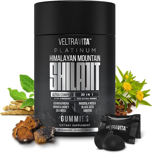 28000 mg, 23-in-1, Himalayan Shilajit for Men, Ashwagandha Gummies Platinum, Irish Sea Moss Gel, Black Seed Oil, Manuka Honey medical grade, Tongkat Ali, Rhodiola Rosea Supplement, No Sugar, Lab Test