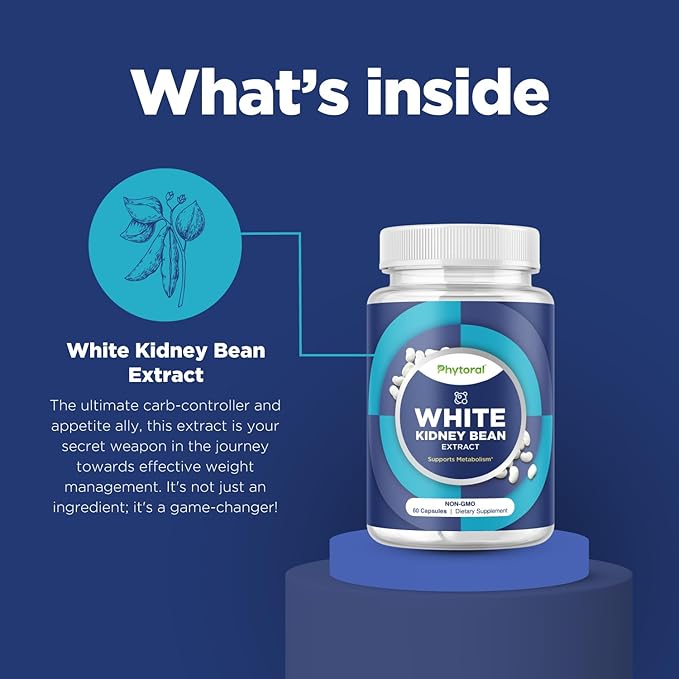 White Kidney Bean Extract Capsule - Extra Strength White Kidney Bean Sugar & Carb Blocker Plus Appetite Suppressant Support - Plant Based Energy Supplement - Non-GMO Gluten Free & Made in The US