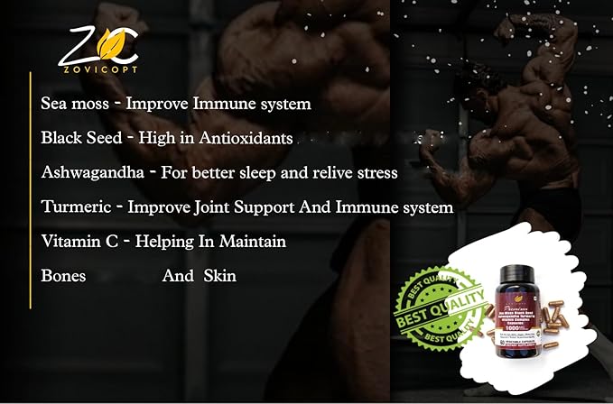 Premium lrish Sea Moss Extract Capsule with Ashwagandha Turmeric Black Seed & Vitamin C 60 - Capsule for 1 Month