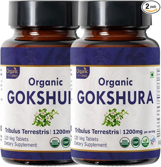 GOKSHURA 120 Tablets | Tribulus Terrestris (Gokshura) | USDA Organic Certified| Supports Immunity and Strength | Organic and Natural 120tab - Pack of 2