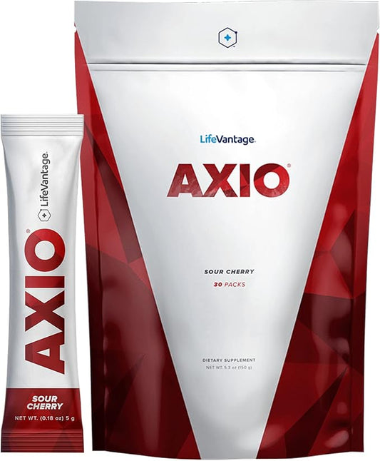 LifeVantage - AXIO - Regular Energy Drink Powder, Sour Cherry - with B Vitamins, DMAE, L-Theanine, Quercetin, Green Tea and Pine Bark - 30 Packets