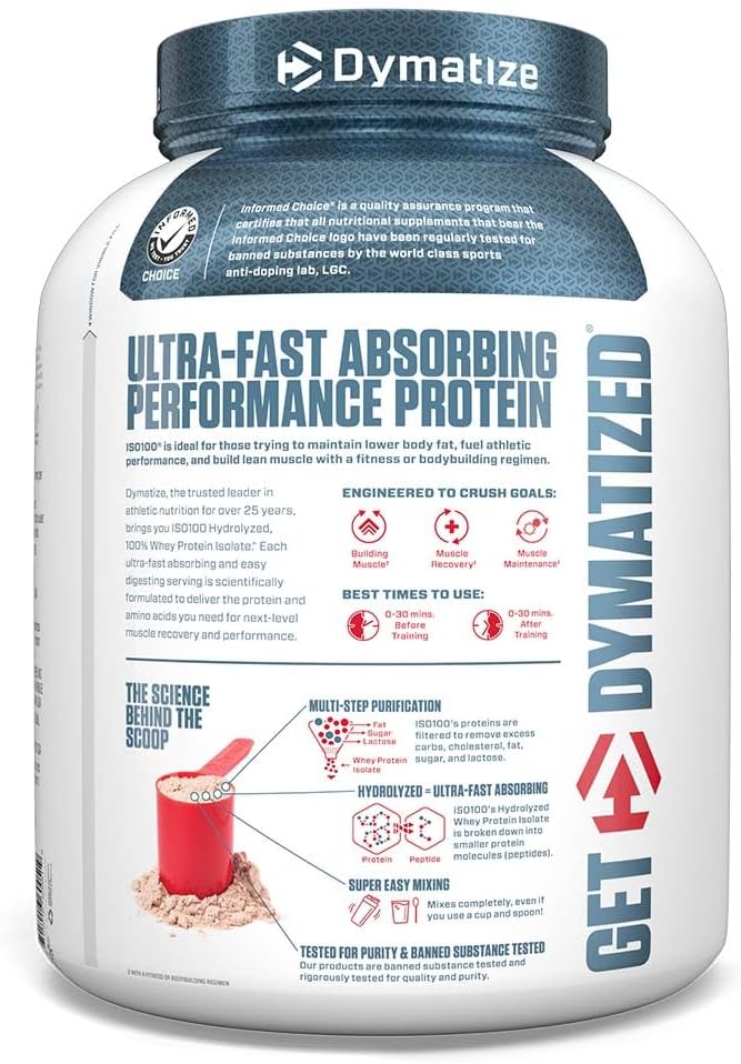 Dymatize ISO100 Hydrolyzed Protein Powder, 100% Whey Isolate Protein, 25g of Protein, 5.5g BCAAs, Gluten Free, Fast Absorbing, Easy Digesting, Gourmet Chocolate, 5 Pound
