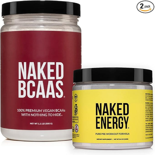NAKED Vegan Energy and Performance Bundle Unflavored Energy Bcaas Amino Acids Powder