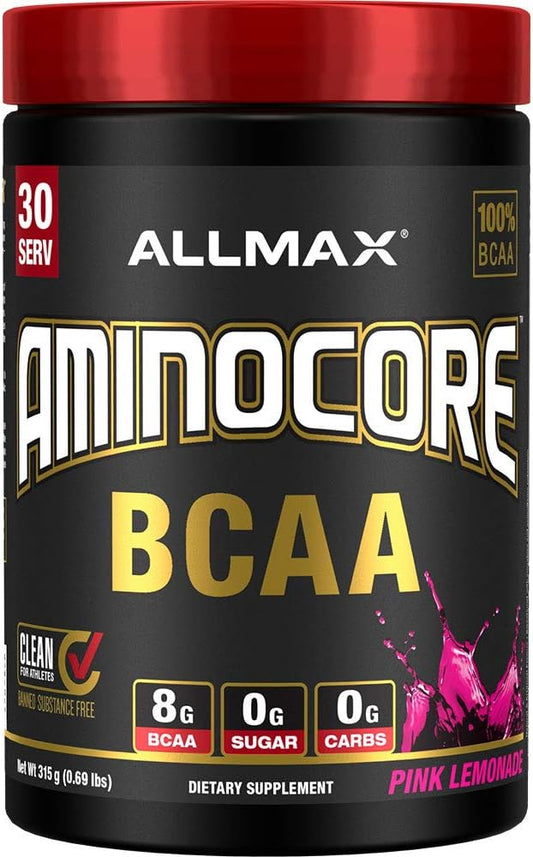 ALLMAX Nutrition AMINOCORE BCAA – 8G BCAAs – 100% Pure Branch Chained Amino Acids – Gluten Free - Pink Lemonade - 315 Gram