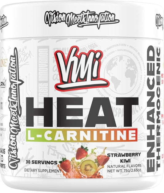 Heat L-Carnitine Powder Enhanced Thermogenic | 1500 mg L-Carnitine | Maximum Absorption Formula | Great Taste for Men & Women | 30 Servings (30 Serving, Strawberry Kiwi)