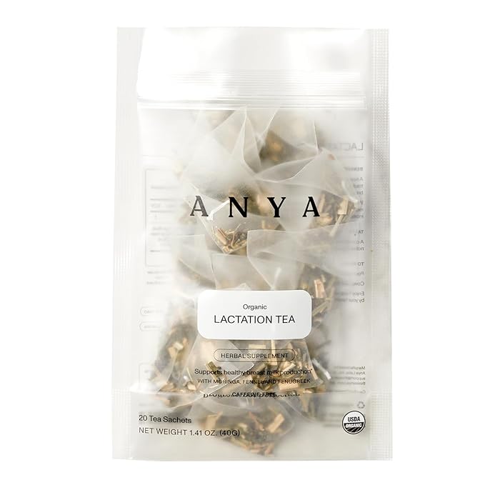 ANYA Herbal Lactation tea, 20 bags - Ginger, Moringa, Fenugreek, Toxicologist-approved, Breastfeeding Safe. Organic Essentials hydration for postpartum Moms, Breastmilk production Nursing support Baby Shower Gifts