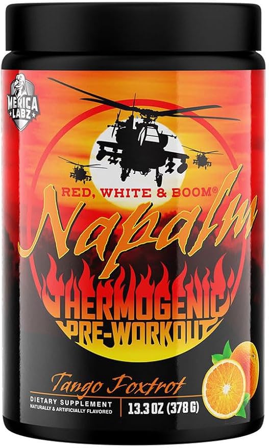 'Merica Labz Red White & Boom Napalm Thermogenic Pre-Workout with 3 Patented Ingredients, Nootropics+350mg Caffeine, 20 Servings (Tango Foxtot, 380g)
